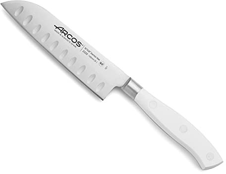 Arcos Serie Riviera Blanc, Coltello Santoku Coltello Giapponese, Acciaio Inossidabile Forgiato NITRUM 140 mm, Manico Polioxymetilene (POM), Colore Bianco