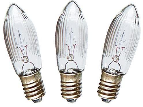 AUSWAHL - netSells - 3er Set - 16V 3W Topkerze für AUSSEN - für 14-15 Brennstellen - Riffelkerze Spitzschaftkerze - für Schwibbogen u. Lichterketten - klar