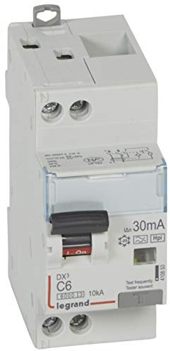 Legrand 410853 Disjoncteur différentiel monobloc DX³6000 10kA arrivée haute et départ bas à vis, U+N 230V, 6A typeF, 30mA