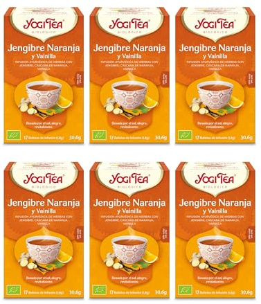 Yogi Tea - Zenzero Arancio e Vaniglia - Infuso Ayurvedico - Miscela di Zenzero, Buccia d'Arancia e Vaniglia - Senza Caffeina - Confezione da 6 bustine x17 bustine (102 bustine in totale)