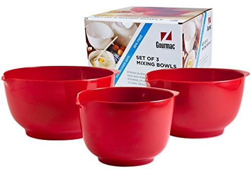Hutzler Melamine Mixing Bowl Set: 2, 3 and 4 Liters/quarts, Red (3234RD)