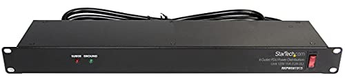 StarTech.com 8 Outlet Horizontal 1U Rack Mount PDU Power Strip for Network Server Racks - Surge Protection - 120V/15A - w/ 6ft Power Cord (RKPW081915)