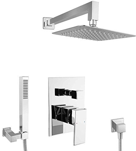 PaulGurkes Unterputz Duschgarnitur 20cm Komplett Regenbrause Kopfbrause eckig 2-Wege Einhebelmischer Handbrause Regenduschkopf Luxusbad Duschtempel Wandarm