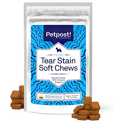 Petpost Tear Stain Remover Soft Chews for Dogs | 90 Count Chicken Flavor Dog Tear Stain Support Supplement | Gentle Eye Care for White Dogs & Light Breeds | Tylosin Free, Made in USA