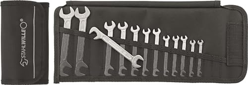 STAHLWILLE 12a/13 l Maulschlüssel Set zöllig 13-tlg. (5/32 - 9/16 ) l Doppelmaulschlüssel Mini-Ausführung l in Rolltasche l Made in Germany