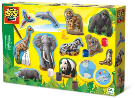 SES Creative 01132 Kit de moulage en plâtre animaux, figurines d'animaux, kits de loisir creatif pour enfants