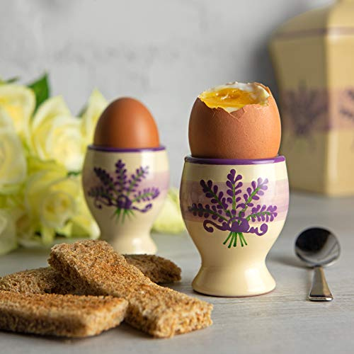 City to Cottage® - Keramik Eierbecher Set | Lavendel Motiv | Handgemacht | Keramik Geschirr Set | 2 Eierbecher im Set