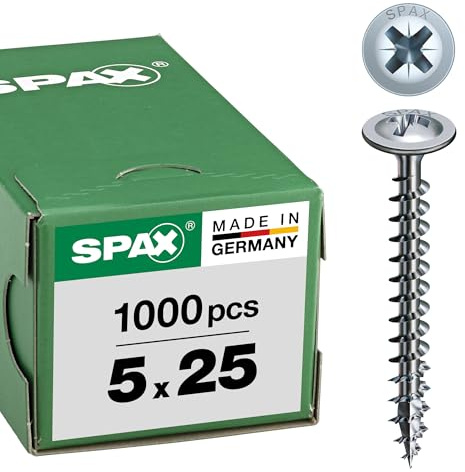SPAX Rückwandschraube, 5,0 x 25 mm, 1000 Stück, Kreuzschlitz Z2, Rückwandkopf, Vollgewinde, 4CUT, WIROX A3J, blank verzinkt, 0281010500252