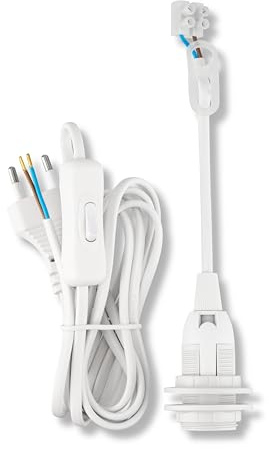 REV Lampenkabel, Fassung E14, Schalter und Stecker, 2A, max. 60W. Kabel: 2m, weiss