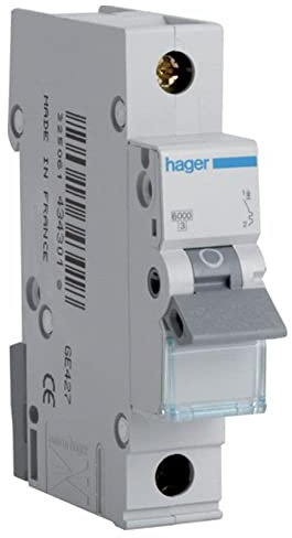 Hager MTN120 Miniature Circuit Breaker, 1 Pole, 1 Module, Type B, 6 kA Breaking Capacity, 20 A Current