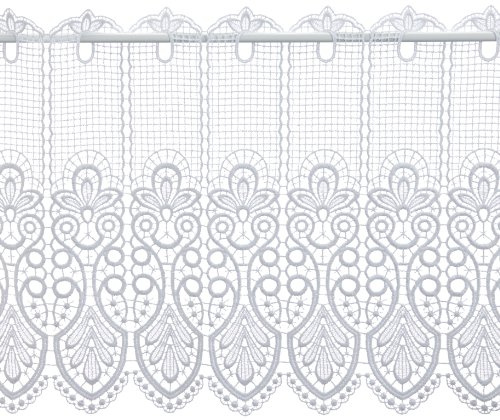 Plauener Spitze by Modespitze, Store Bistro Gardine Scheibengardine mit Stangendurchzug, hochwertige Stickerei, Höhe 41 cm, Breite 176 cm, Weiß