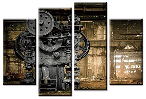 First Wall Art 4 Panel Steampunk Maschine Alte Fabrik Wandkunst Malerei Dekor für Wohnzimmer Der Bilddruck auf Leinwand Die Architektur Kunstwerk Bilder für Home Office Moderne Dekoration