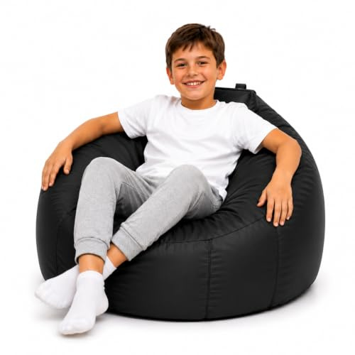 MaxiBean Large Bean Bag Chair for Kids and Children - Gaming BeanBag Cushion with Filling Beans Included, Perfect for Living Room, Bedroom, Garden Room, and Outdoor Use Weather Resistant - Black