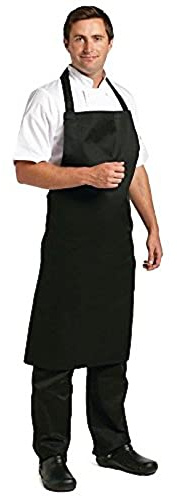 Whites Polycotton Bib Black Chefs Apron Kitchen Cooking Catering Long Ties | Commercial catering use — provides dependable protection against hot spills and daily wear in busy professional kitchens.