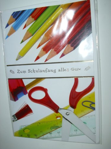Karte zum Schulanfang Einschulung 1. Schuljahr Glückwunschkarte Grusskarte Geschenkskarte GeschenkkarteZum Schulanfang alles Gute Karte mit Farbstift in gelb und Umschlag (weiß) 1 Stück