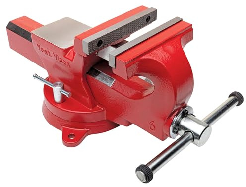 Yost Vises ADI-6 Heavy Duty Vise | 130,000 PSI Tensile Strength Austempered Ductile Iron Bench Vise | 6 Inch Jaw Width with a 360 Degrees Interlocking Swivel Base and 2 Lockdowns | Red