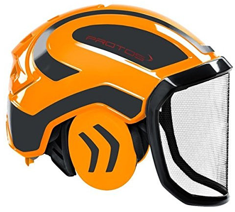 Protos sicherheitshelm integral forest gehörschutz, farbe:orange/schwarz, ausstattung:feines visier