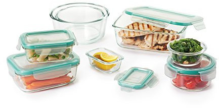 OXO Good Grips SNAP Boîte de rangement rectangulaire en verre anti-fuite 4 oz 16 pièces, rectangle 16 Piece Set transparent