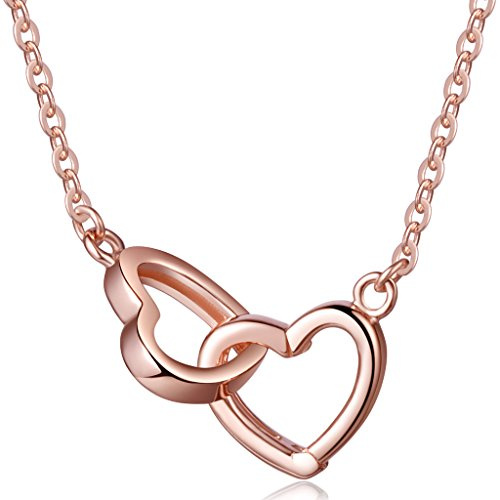 Unendlich U Klassisch Doppel-Herzen Damen Halskette 925 Sterling Silber Anhänger Kette mit Veränderbarem Anhänger, Rosegold