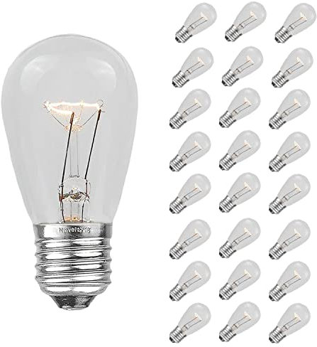 Novelty Lights Confezione da 25 lampadine di ricambio Edison per esterni S14, attacco E26, attacco medio, trasparente, 11 Watt