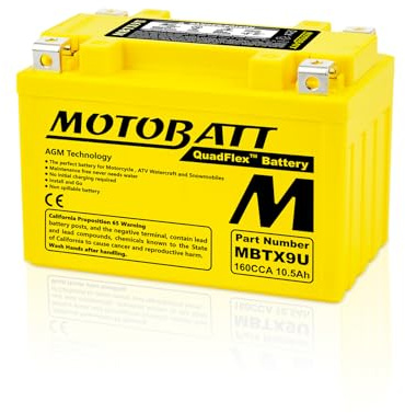 MotoBatt MBTX9U AGM-Batterie, 12 V, 10,5 Ah, vorgeladen, versiegelt, kompakt, leistungsstark und wartungsfrei, 151 x 87 x 105 mm, für Motorräder und Roller