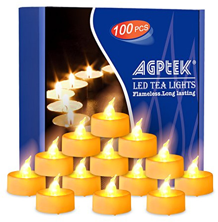 AGPTEK Lot de 60 Réaliste et Clair à Piles sans Flammes Bougie Chauffe-plat del Bougie Pas de scintillement Decoration pour Mariage Noël Halloween,Batteries inclus- Jaune Ambré