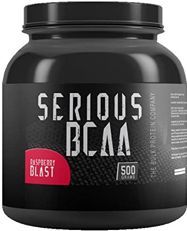 Serious BCAA Powder 500g, 100 Servings Pre Workout - Helps Build Muscle - The Bulk Protein Company (Raspberry Blast)