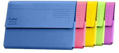 Exacompta Forever Document Wallets Pack of 25 - Designed for Storing Documents - Recycled 290 gsm Board - 34.5 x 24.5 cm in Size - A4/Foolscap - Assorted Colours