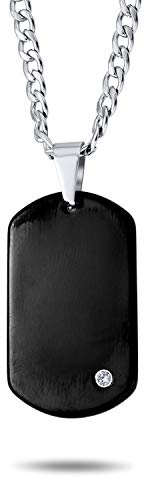 Bling Jewelry Personalisierte einfache einfache Herren gravierbare schwarze Hundemarke Anhänger Halskette für Männer CZ Akzent Edelstahl 24 Zoll Kette