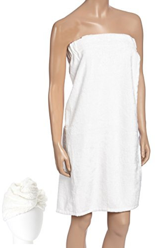 FABBRICA HOME Natural Rayon Made from Bamboo Super Absorbent Quick Dry Spa Bath Wrap Shower Skirt and Hair Drying Turban - 2pc Set (One-Size, White)