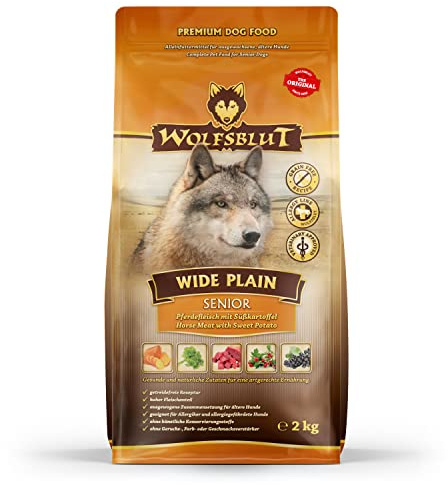 WOLFSBLUT – Wide Plain Senior | Trockenfutter mit natürlichen Zutaten und wertvollen Superfoods für ältere Hunde. Getreidefreies Alleinfutter ohne Zusatzstoffe im Beutel | 2kg Pferd