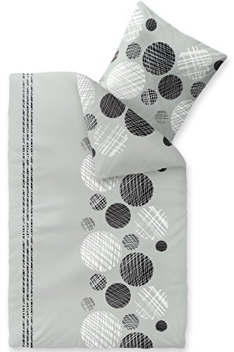 aqua-textil Trend Bettwäsche 155x220 cm 2tlg. Baumwolle Bettbezug Celina Punkte Streifen Grau Schwarz Weiß