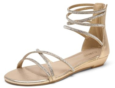 DREAM PAIRS Sandalias Planas Mujer Gladiador Comodas Elegantes,Size 39,Oro,Weitz