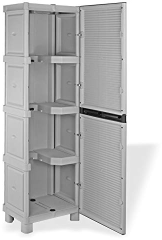 DEMA Putzmittelschrank 50x39x172 cm – Kunststoffschrank, Gartenschrank, Putzschrank – aus PVC, robust, wetterfest – für Besen, Reinigungsmittel, Haushaltsgeräte