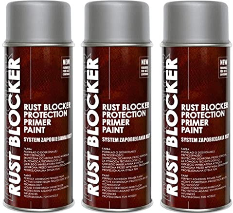 Deco Color 3er Sparpack 400 ml Rust Blocker 4in1 Metallschutzlack Rost Stop Lack SILBER matt RAL 9006, 4in1 -Haftvermittler - Aktiver Rostschutz - schnelltrocknender Lack - effektiver Schutz