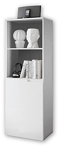 Stella Trading SPICE Meuble rangement bureau en blanc brillant - Armoire de rangement de bureau avec 2 compartiments ouverts - Ensemble complet de mobilier de bureau moderne - 50 x 145 x 35 cm