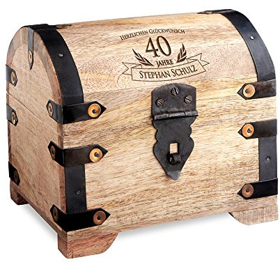 Casa Vivente Schatztruhe mit Gravur – Zum 40. Geburtstag – Personalisiert mit Namen – Aufbewahrungsbox aus hellem Holz – Verpackung für Geld und Gutscheine – Geschenkidee für Männer und Frauen