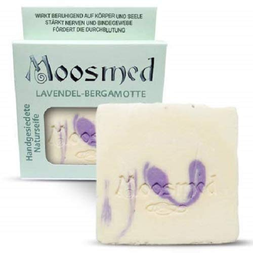 Moosmed Lavendel Seife 100g, medizinische Naturseife, handgesiedet, vegan | Stückseife mit Lorbeeröl und Sheabutter für milde, schonende Pflege, ideal für empfindliche und trockene Haut