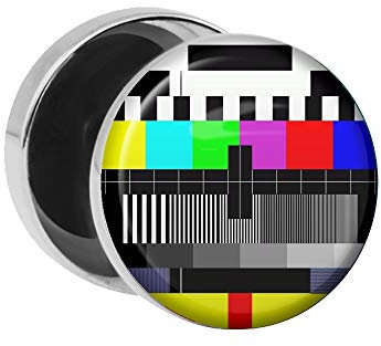 Treuheld | Ohrstecker zum Schrauben - TV Testbild - bunt - Motiv Fake-Plug Ø 10mm Silber - Edel-Stahl Ohr-Ringe - Chirurgen-Stahl 316L Fake-Tunnel - Gewinde Ohr-Stecker - Fern-Sehen Fehler-Bild