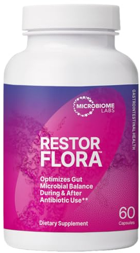 Microbiome Labs RestorFlora 50 Kapseln – Veganes Nahrungsergänzungsmittel mit Saccharomyces boulardii & Bacillus-Sporen zur Unterstützung der Darmflora und Verdauung, für Männer & Frauen