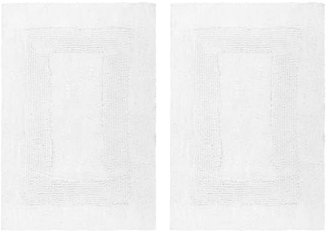 Cotton Craft 2 Piece Reversible Step Out Bath Mat Rug Set 17x24 White, 100% Pure Cotton, Super Soft, Plush & Absorbent, Hand Tufted Heavy Weight Construction, Full Reversible, Rug Pad Recommended