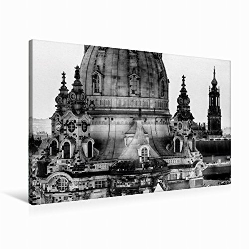 Premium Textil-Leinwand 90 x 60 cm Quer-Format Dresden Faszination Schwarz Weiss  Frauenkirche | Wandbild, HD-Bild auf Keilrahmen, Fertigbild auf hochwertigem Vlies, Leinwanddruck von Dirk Meutzner