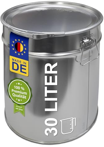 Plasteo 30L Blecheimer Hobbock mit Deckel und Spannring, Metallfass