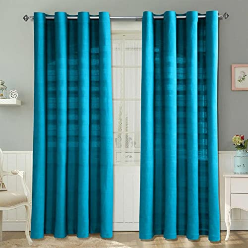 Homescapes Rajput Ösenvorhang 2er-Set, Vorhang Petrol 167x182 cm aus 100% Baumwolle, 2 handgewebte Vorhangschals in RIPP-Optik, petrolblaue Gardinen mit Ösen