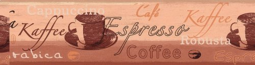 A.S. Création 6339-10 - Bordo autoadesivo da muro, decorazione a tema caffè, colore: Marrone/Terracotta
