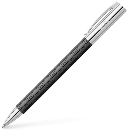Faber-Castell - Bolígrafo Ambition Rhombus negro | Cuerpo de resina noble guilloché con diseño de rombos, recambio de gran capacidad y estuche de regalo