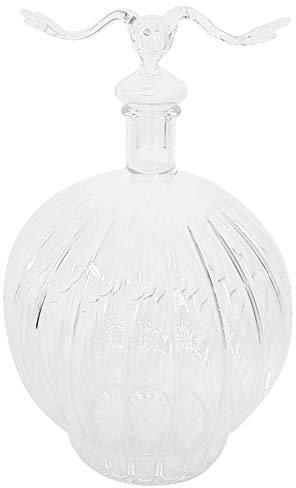 Jara redonda de cristal transparente, botella, decantador de vidrio claro y soplado a boca, con aspecto acanalado con un cierre en forma de un pájaro, capacidad 0,45 litro, disenado y fabricado por Oberstdorfer Glashütte