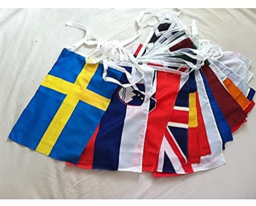 AZ FLAG Wimpelkette 27 Länder der Europäischen Union 12 m 27 Flaggen | Für innen und außen Europäischen ländern Flaggenkette Flaggen auf verstärktem Band vernäht leichtes Polyester