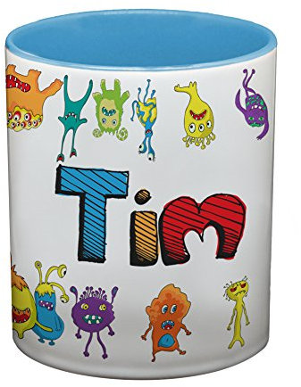 Ma2ca® Bunte Monster Namens Kindertasse mit eigenen Namen Tasse Becher-innen_hellblau