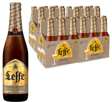 Leffe Blonde, Cerveza Belga Ligera y Suave, Pack 24 Botellines x 33cl